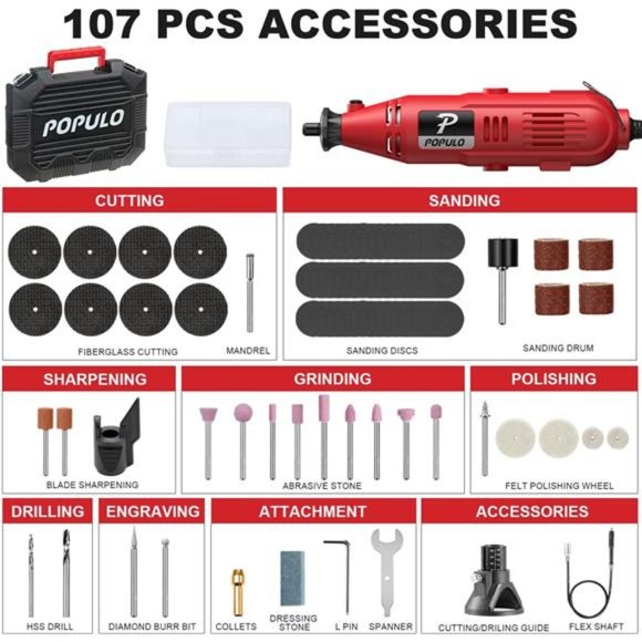 Power Rotary Tool Kit with Flexible Shaft,107 PCS, Variable Speed Engraving Tool - Picture 2 of 6